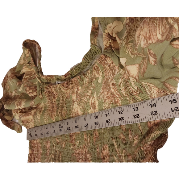 Agua Bendita x Target Mini Dress L Green Floral Smocked Short Sleeve Boho - Picture 4 of 7
